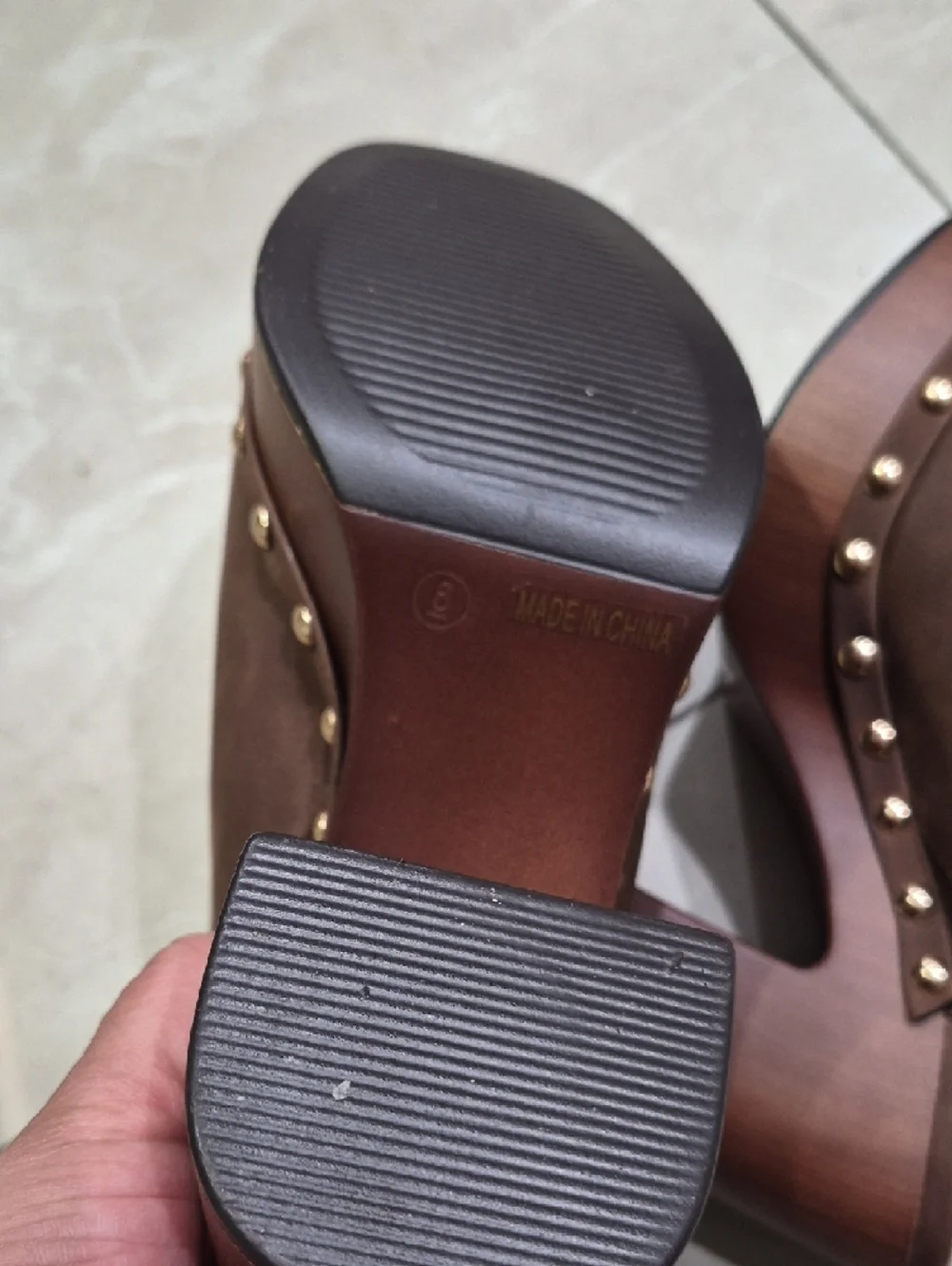 Brown Studded Platform Clog Mules - Picture 5 of 9